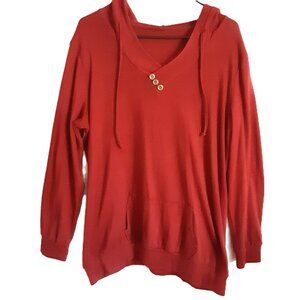 Timeson Woman's Hooded Sweater LARGE Pullover Cotton Blend Long Sleeve V-Neck